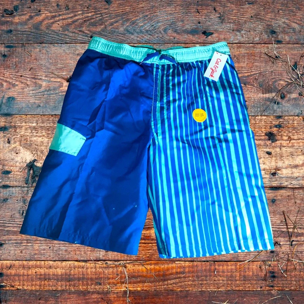 Blue Striped Swim trunks Husky XL by Cat & Jack Retro Beach Vacay Summer Pool